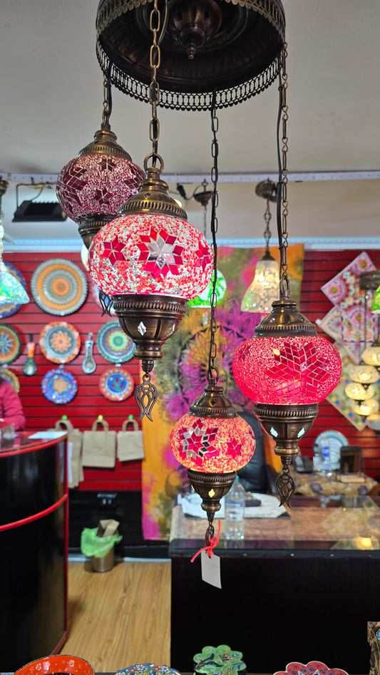 Lámpara Turca 4 Globos Roja Espiral