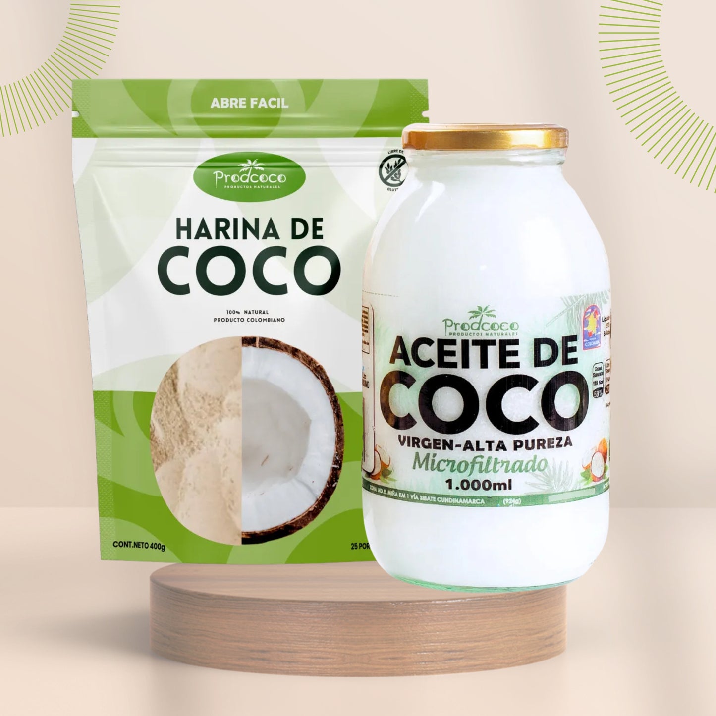 Aceite De Coco 1000 ml Y Harina De Coco 100% natural 500 gr