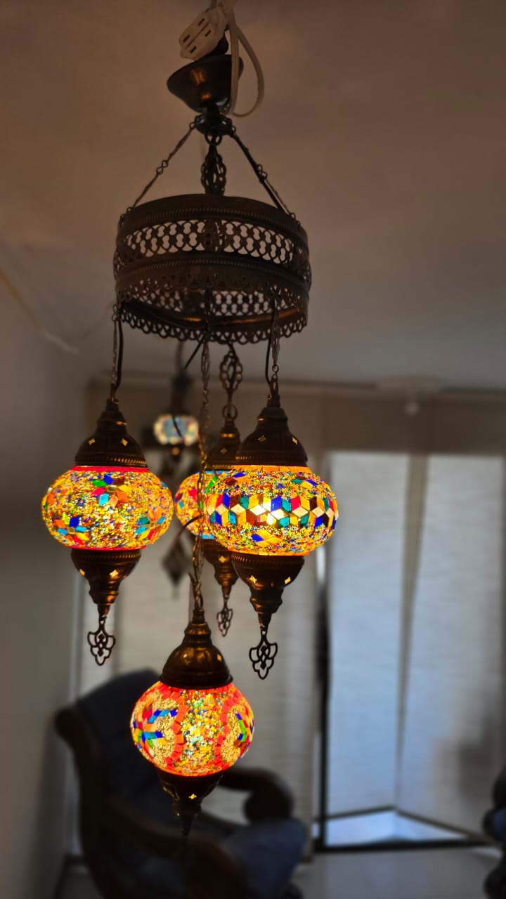 Lámpara turca 4 tazas multicolor espiral