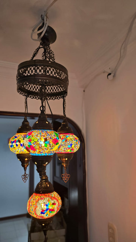 Lámpara turca 4 tazas multicolor espiral