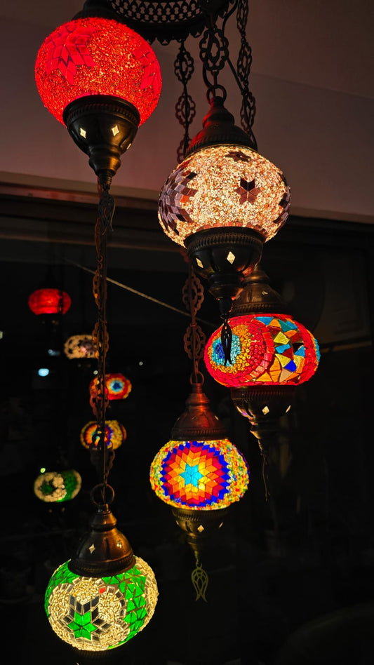 Lámpara turca 5 tazas multicolor espiral