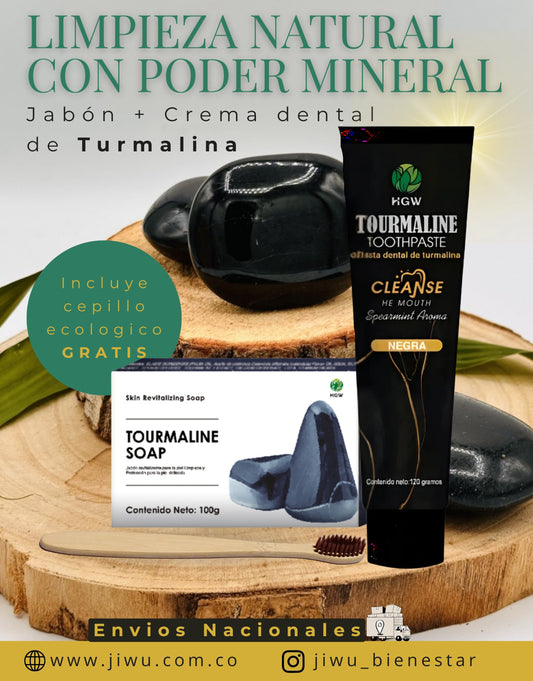 Kit de Turmalina jabón + crema dental + cepillo ecológico GRATIS