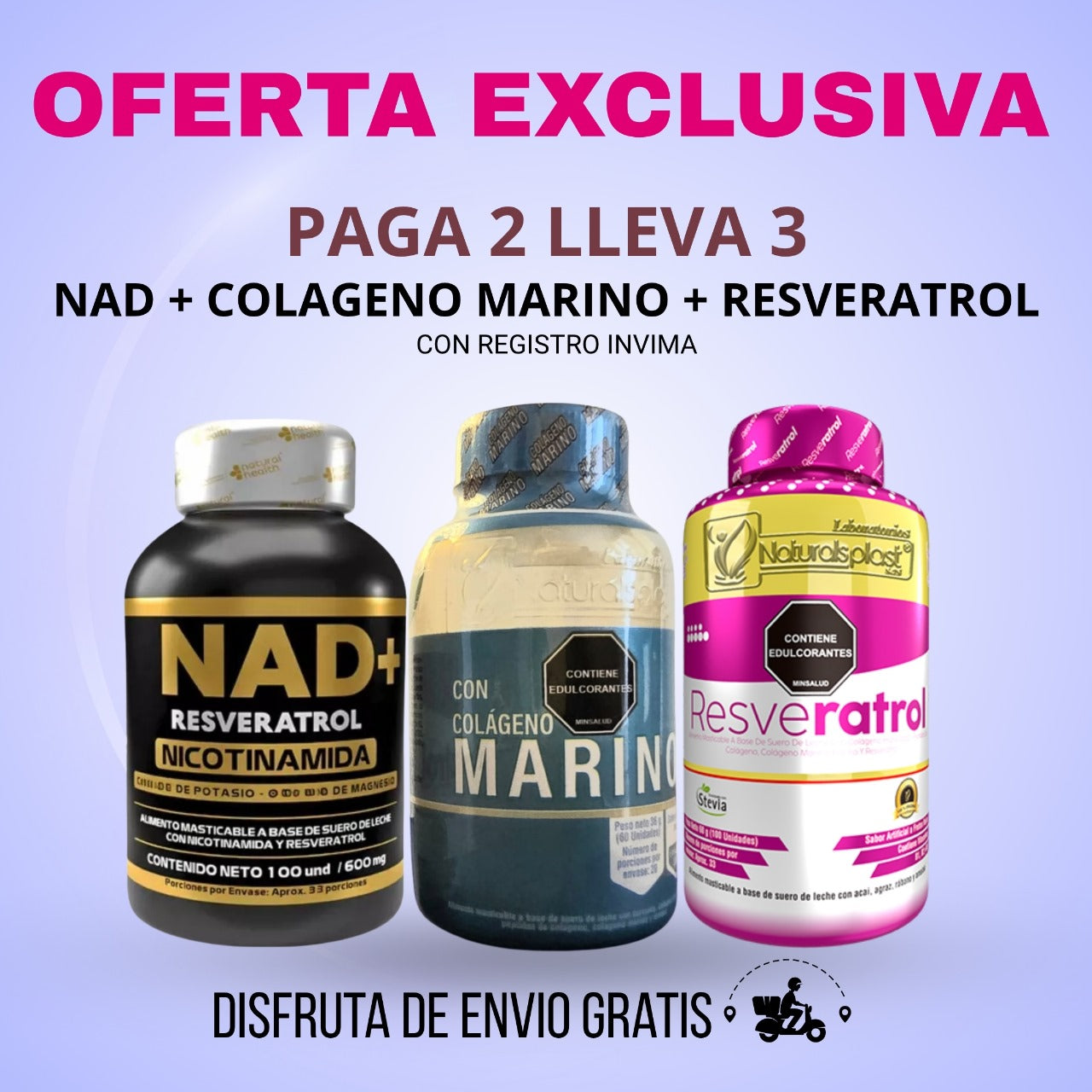 Pack paga 2 lleva 3 NAD+ COLAGENO MARINO + RESVERATROL