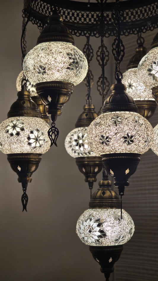 Lámpara Turca 9 Globos blanca Cascada