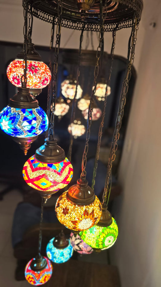 Lámpara Turca 9 tazas multicolor espiral