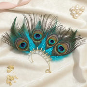 Tocado para Oreja con Plumas Naturales de Pavo Real | Accesorio Elegante para Mujer