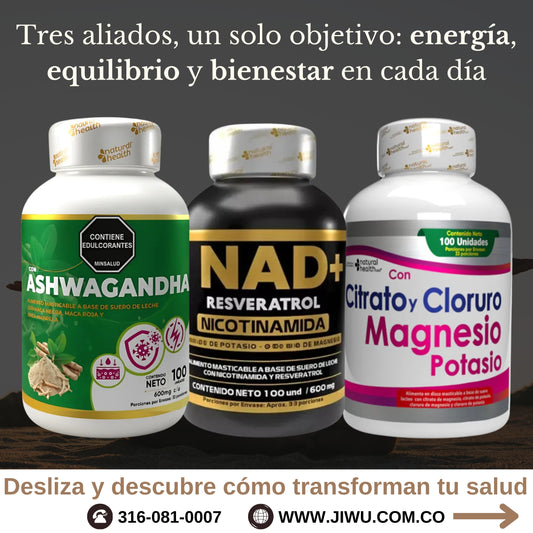 Pack Aswagandha - Nad+Resveratrol -  Citrato y Cloruro4en1