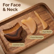 Kit de Masaje Facial 3 Piezas Gua Sha, Cepillo de Contorno, Masajeador para Skincare y Drenaje Facial