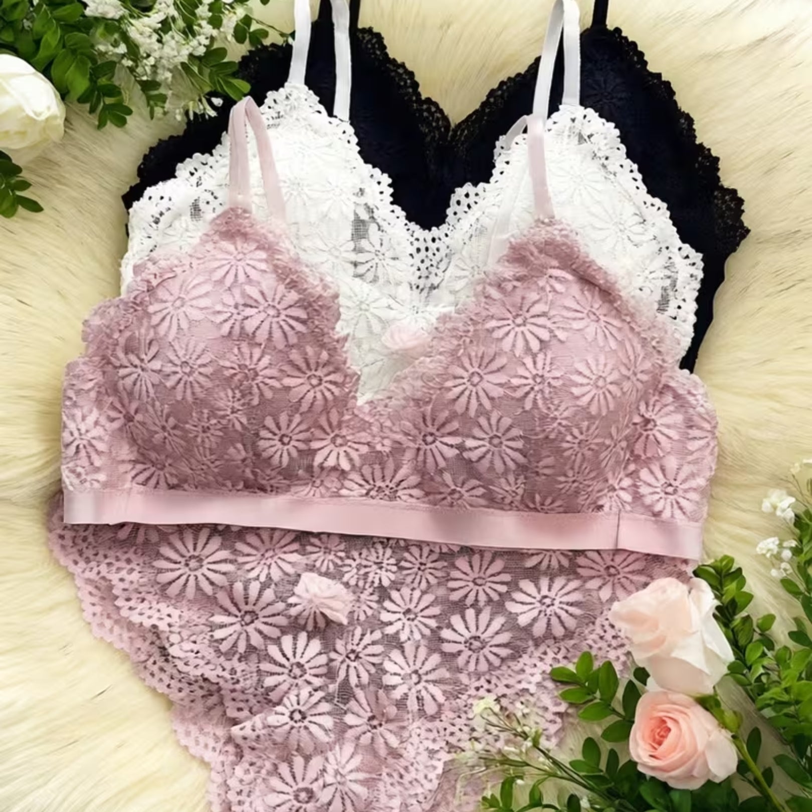 Conjunto de Lencería Floral de Encaje para Mujer x6 Piezas
