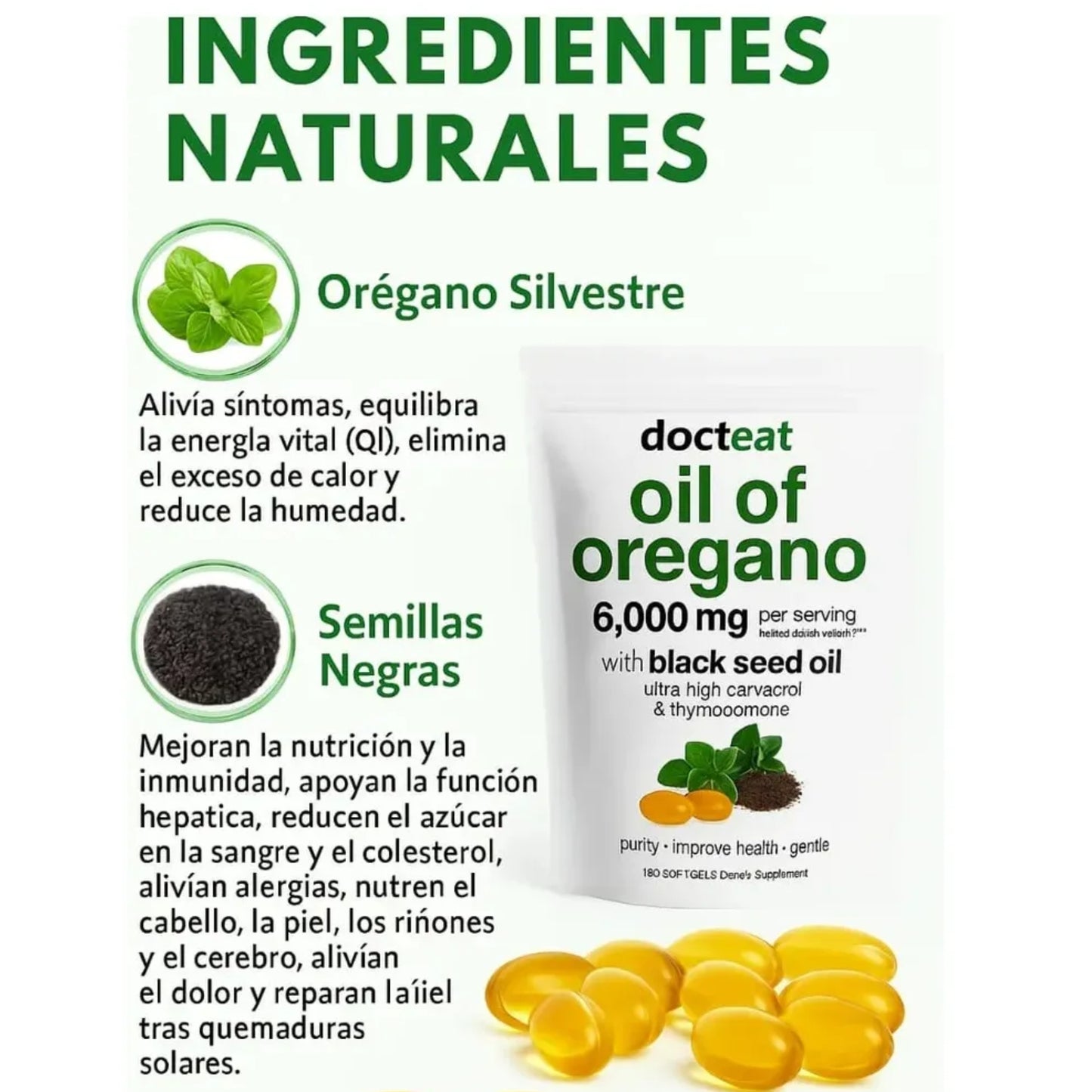 Aceite De Orégano Fortalecimiento Inmune , 90 Cápsulas Blandas Natural