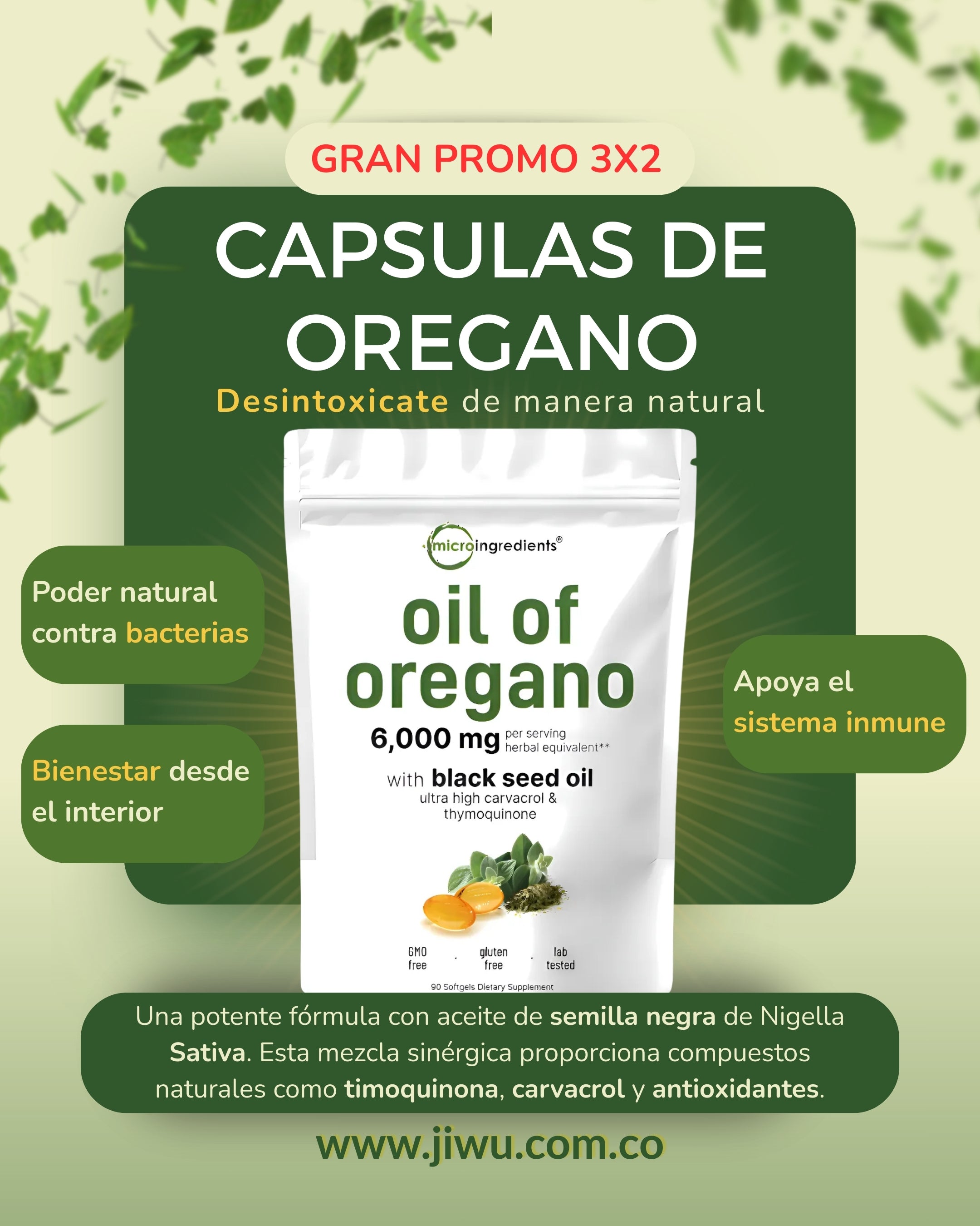 Aceite De Orégano Fortalecimiento Inmune , 90 Cápsulas Blandas Natural