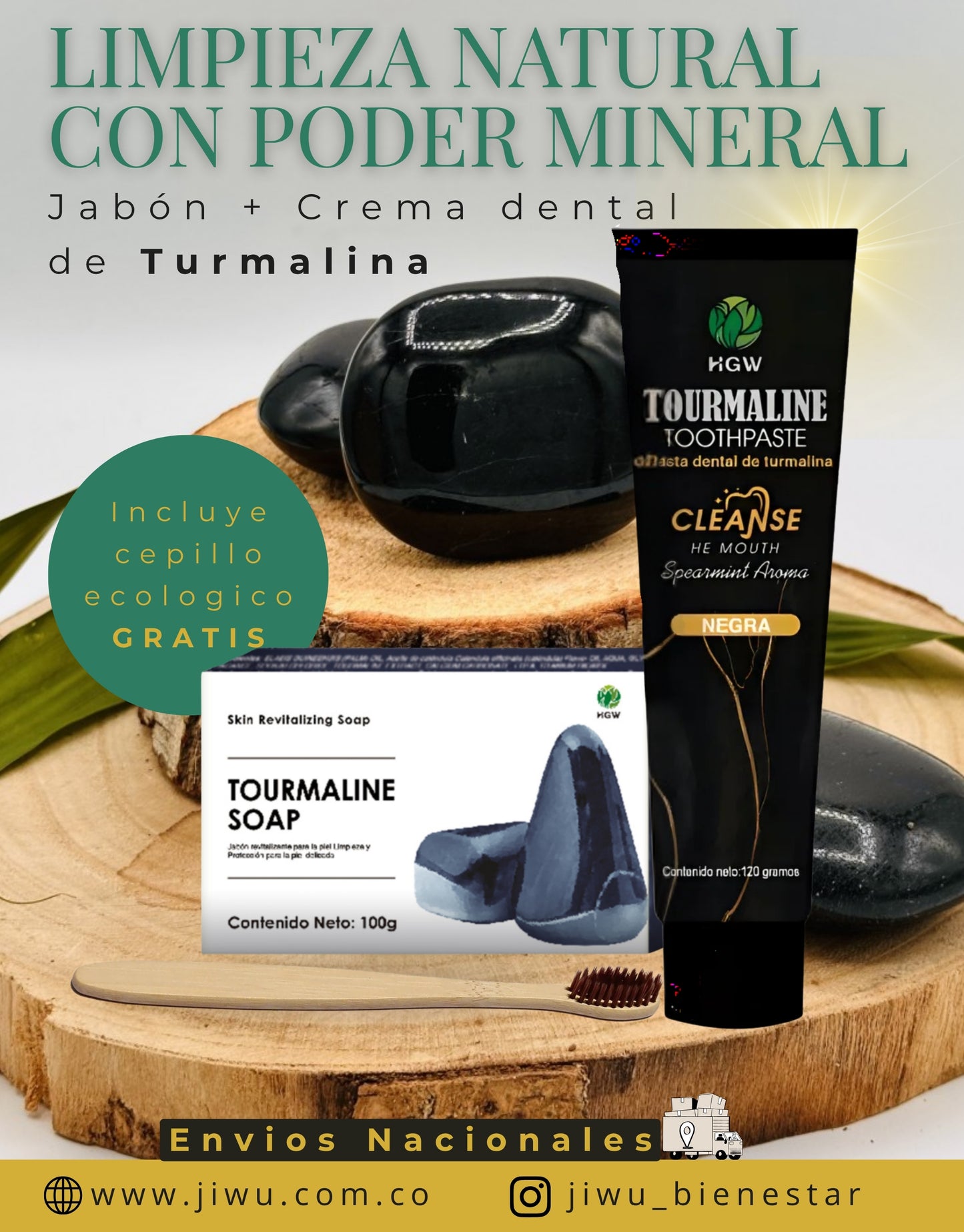 Kit de Turmalina jabón + crema dental + cepillo ecológico GRATIS