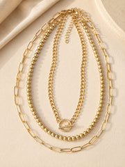 Collar Dorado Tres piezas con Eslabones - Esferas con Cierre Circular