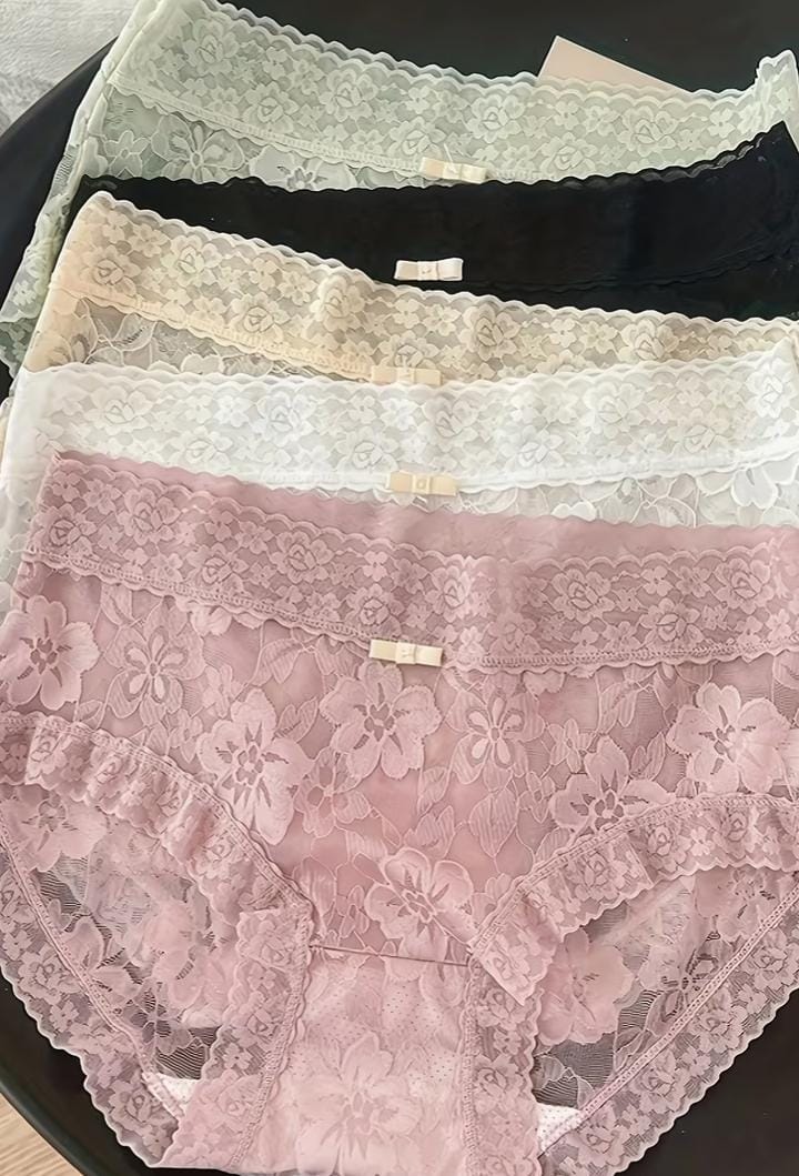 Panty de Encaje Floral Tiro Alto De 5 piezas