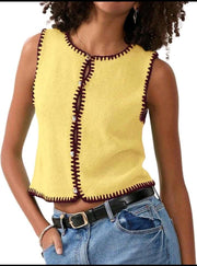 Blusa Tejida sin Mangas con Botones Y Detalles Marrón