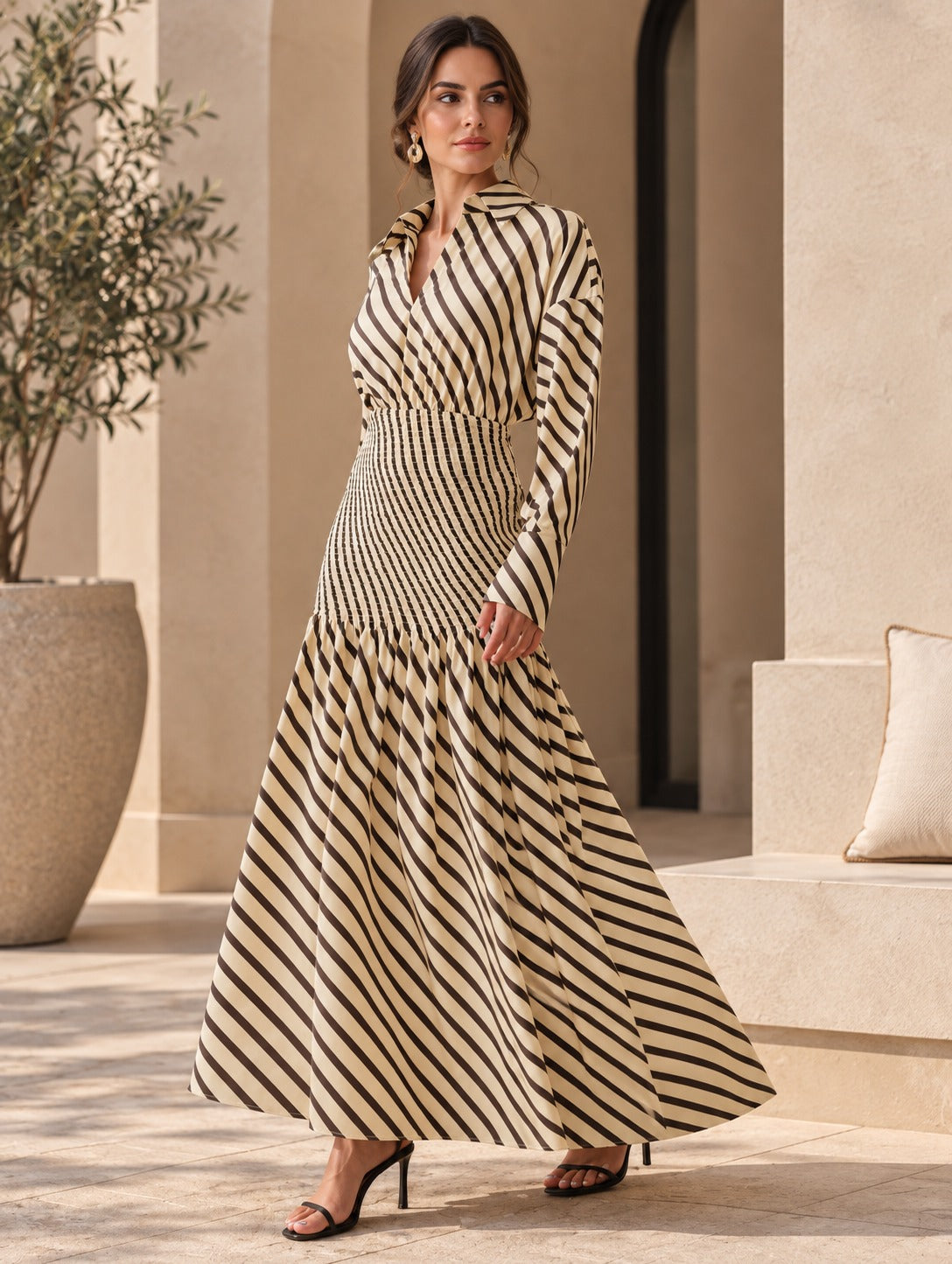 Vestido Largo Elegante De Rayas
