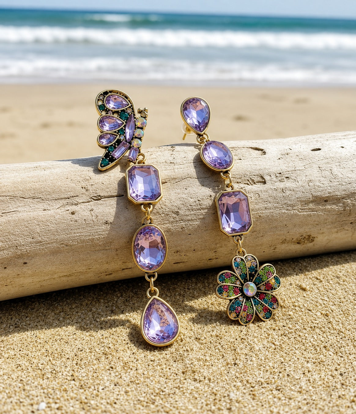 Arete De Mariposa Con Cristales Morados