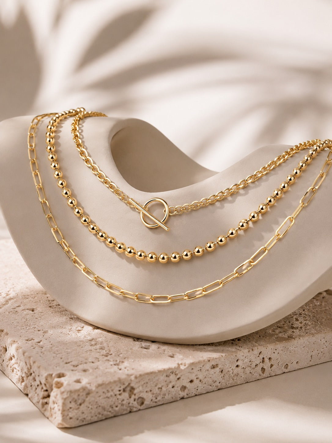 Collar Dorado Tres piezas con Eslabones - Esferas con Cierre Circular