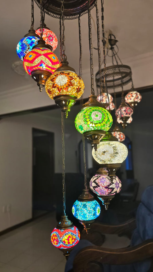 Lámpara Turca  9  tazas multicolor espiral